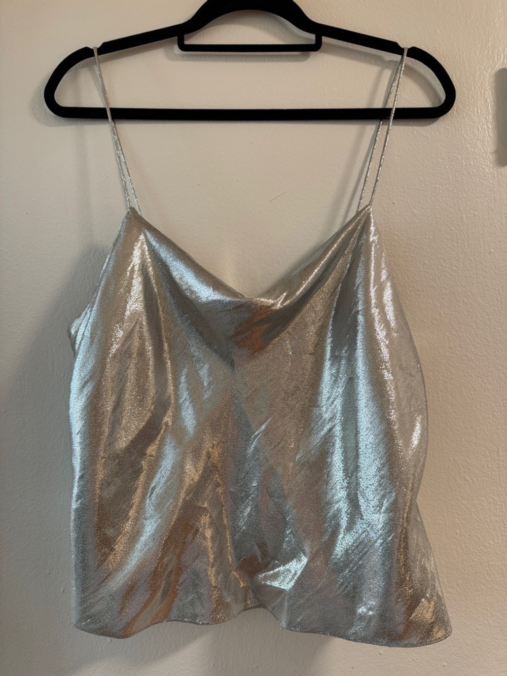 Alice + Olivia Metallic Silver Cowl Tank Top